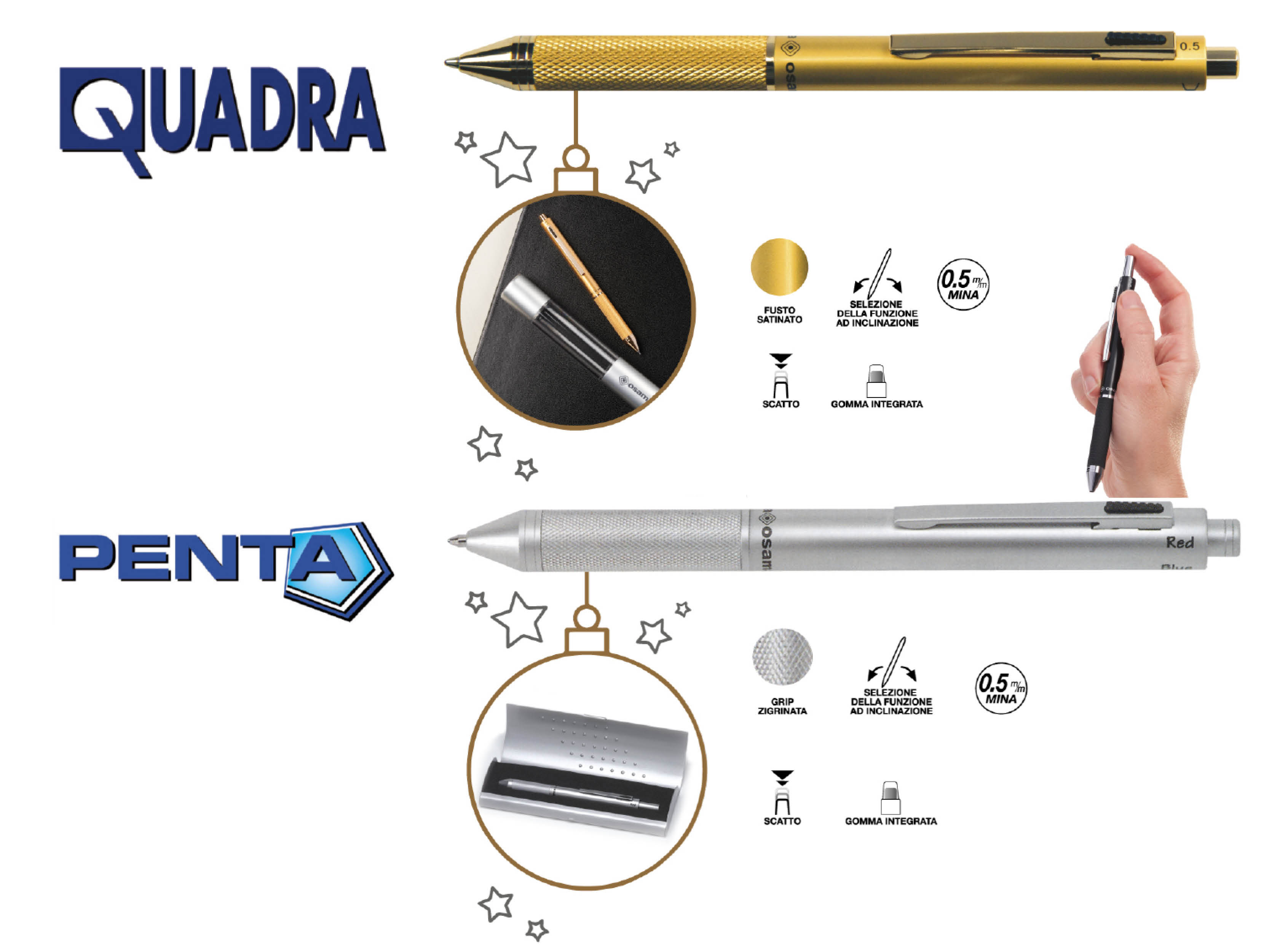PENTA penna design 5 funzioni fusto in metallo satinato 